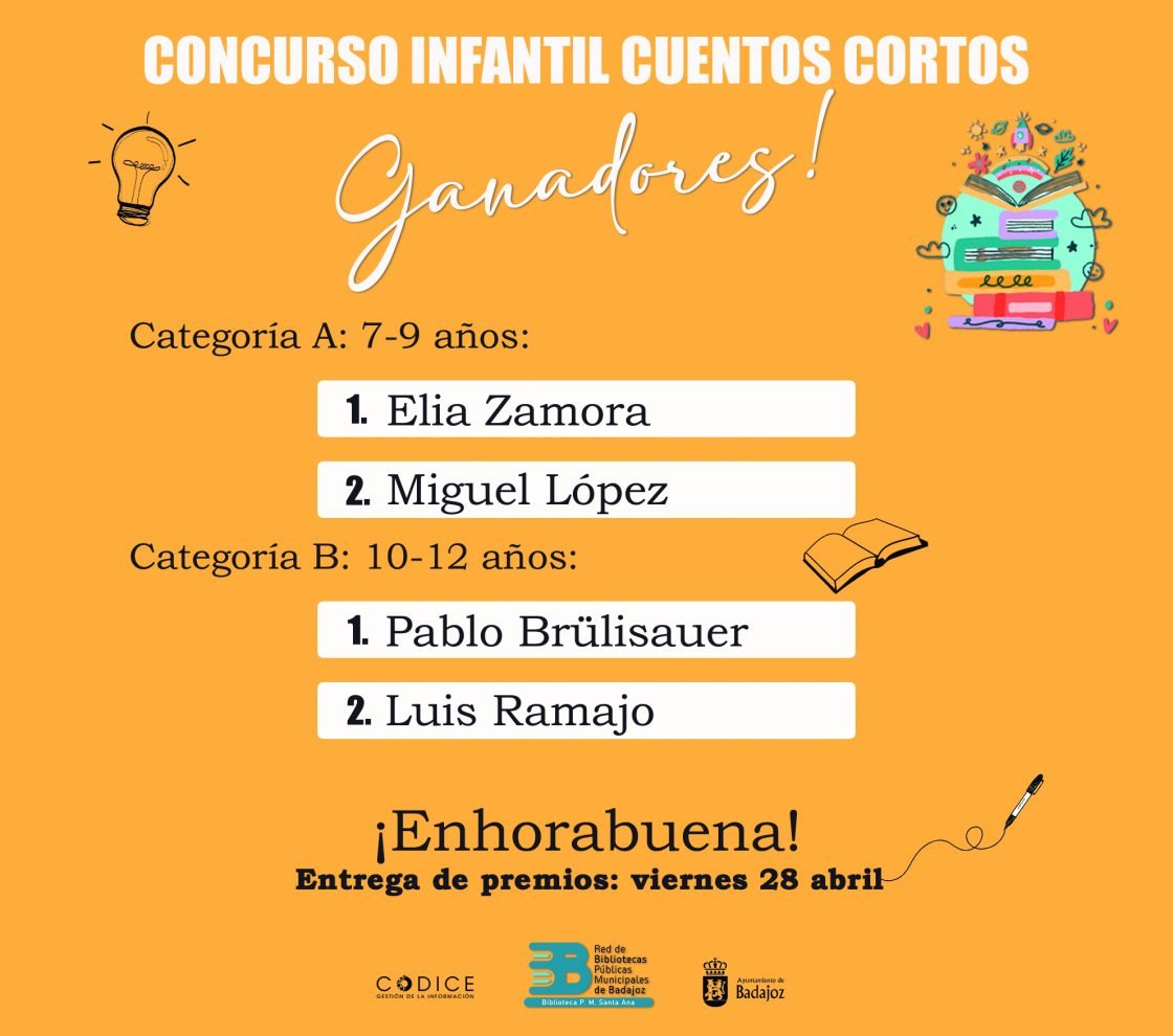 Biblioteca Santa Ana ANUNCIO GANADORES CONCURSO INFANTIL CUENTOS CORTOS